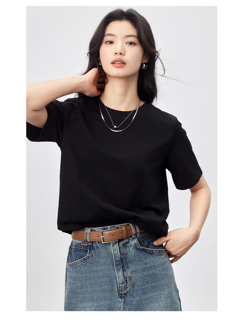 Ziyouxi 7A Grade Antibacterial Pure Cotton Heavyweight T-Shirt, 2026 New Style, Black Trendy Loose Casual White Short-Sleeve Women's Summer T-Shirt 16