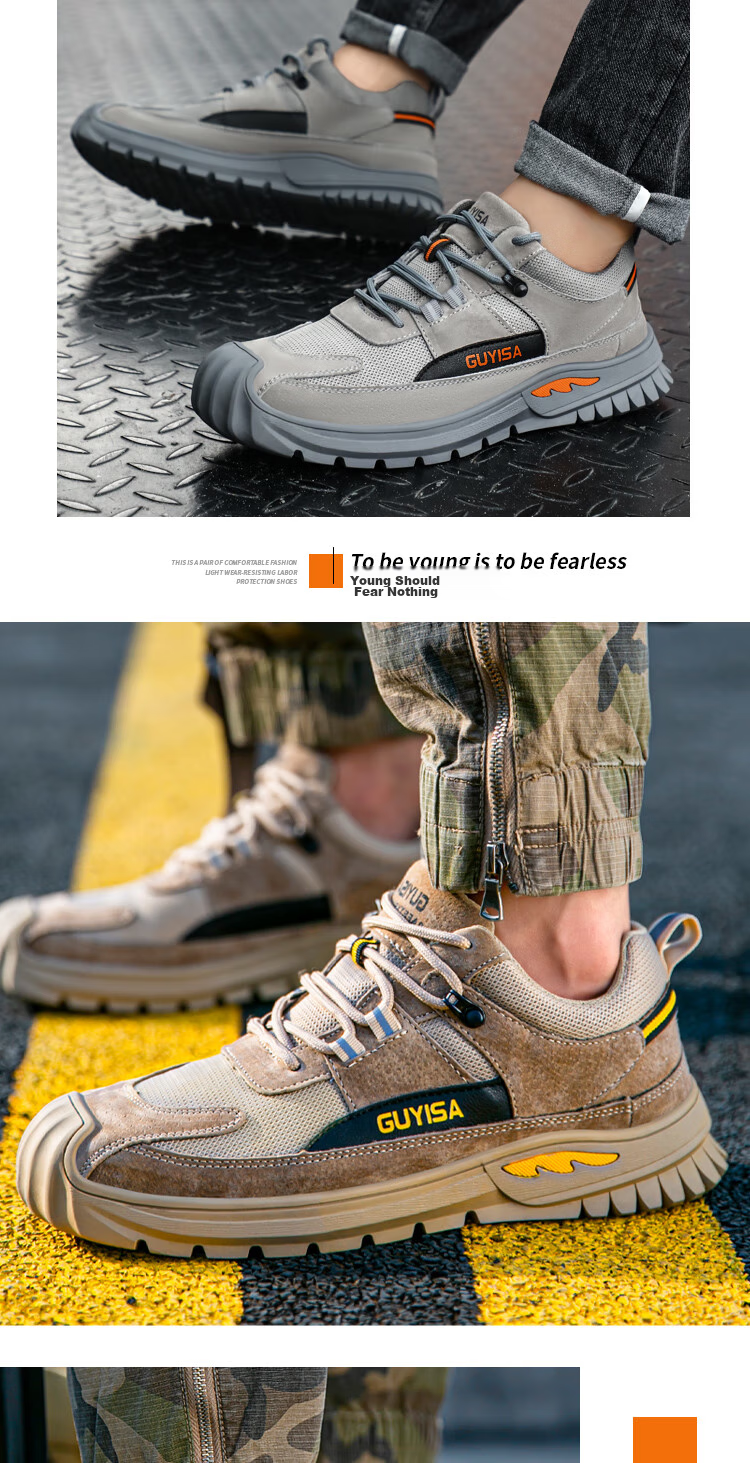 Weierdun Safety Shoes for Men, Summer Breathable Steel Toe Cap, Anti-Smashing, Puncture-Resistant, Wear-Resistant Construction Site Work Safety Shoes 0255T Size 43 15