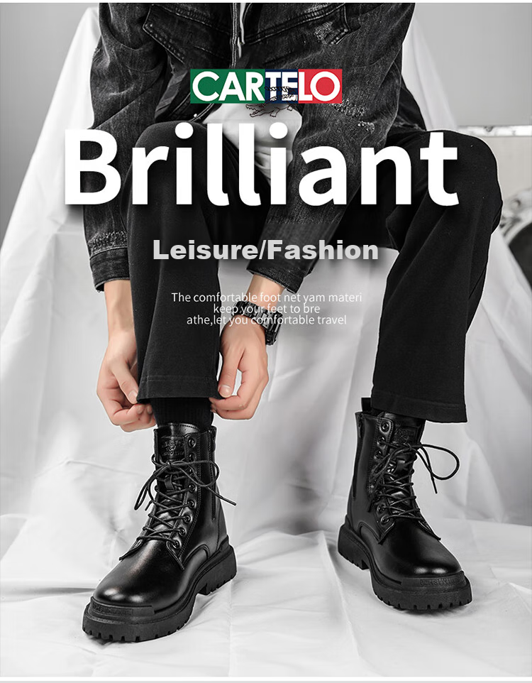 CARTELO Men's Martin Boots, Autumn And Winter 2026 Work Boots, Fashionable Versatile Thick-Soled Leather Boots, High-Top Men's Boots, Combat Boots 1