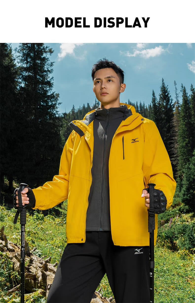 MIZUNO Outdoor Jacket Unisex Hiking Windproof 3-in-1 Two-Piece Set 10