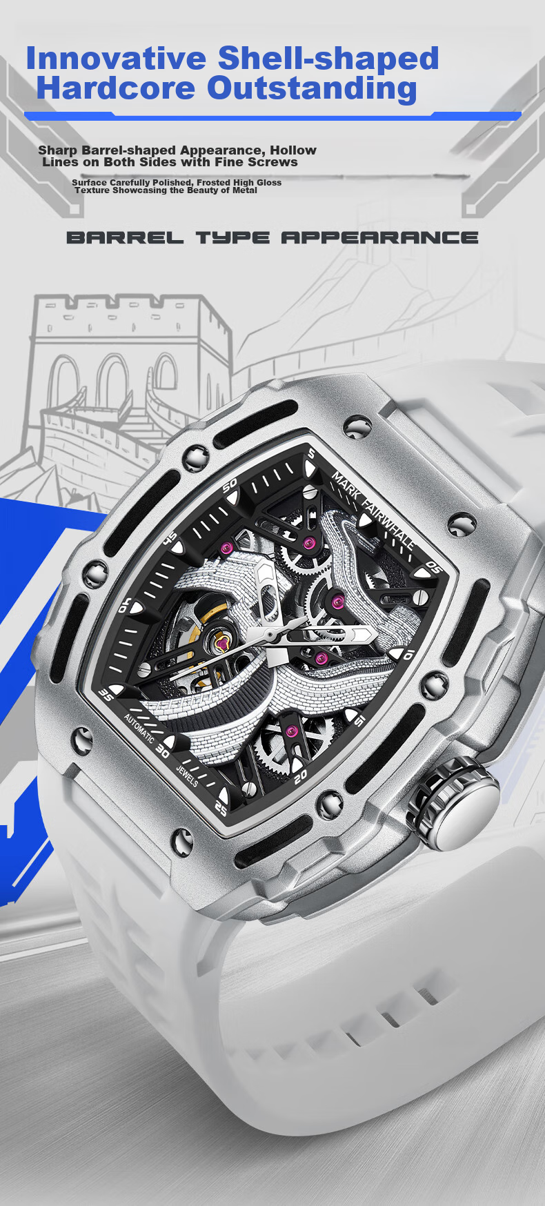 MARK FAIRWHALE Great Wall Watch, Men's Automatic Mechanical Watch, Top Ten Famous Watches, Sports Wristwatch, National Watch, Birthday Gift for Boyfriend, 6870 3