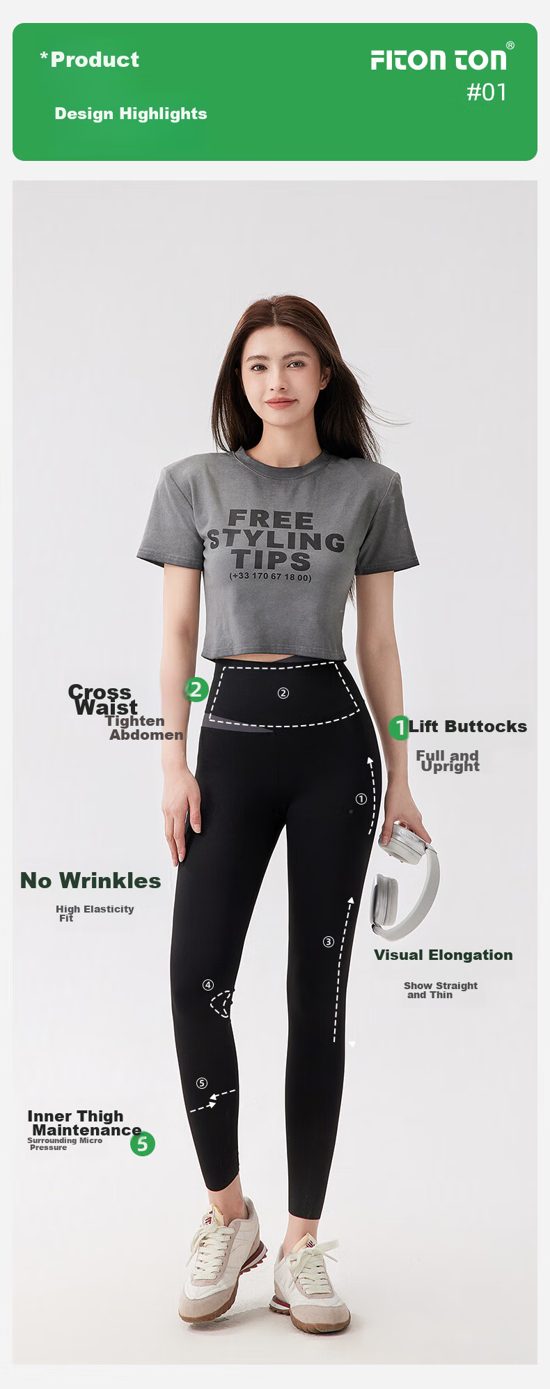 FitonTon Shark Leggings for Women, Autumn And Winter Wear, Base Layer Pants, Slightly Compression Sports Yoga Pants FTD0023, Black, Size S 4