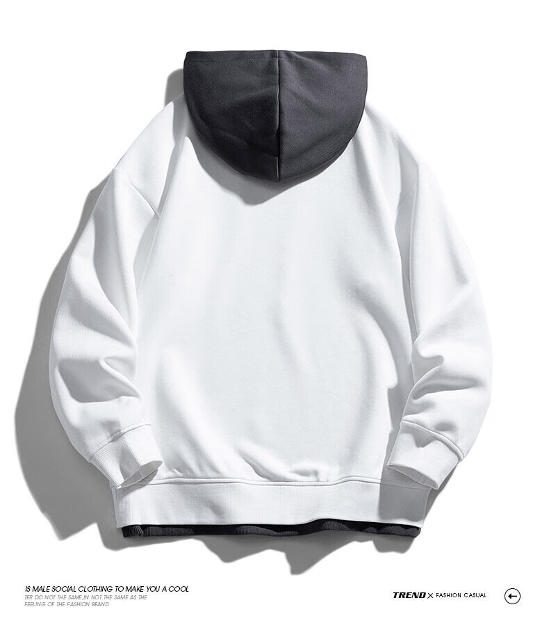 NASA MARVEL Sweatshirt for Men, Spring And Autumn Long-Sleeve T-Shirt, Hooded Faux Two-Piece Trendy Loose Casual Oversized Menswear, White, Size L 13