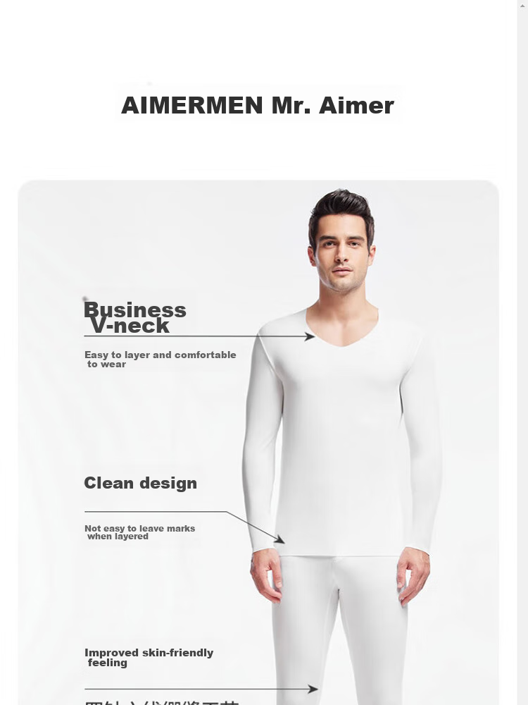 Aimer Men's Thermal Underwear Set, Seamless Modal Base Layer, Comfortable Fit NS74J471 Dark Blue 180 1