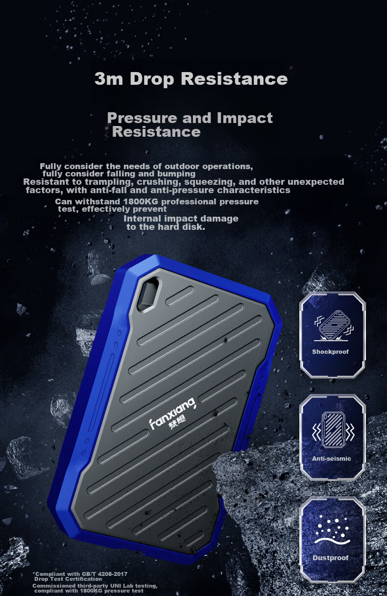 FANXIANG 1TB Portable Solid State Drive (PSSD), Type-C, Direct Connection for IPhone 16 Pro Max, IP68 Triple Protection, External Hard Drive for Computer PS2100 6