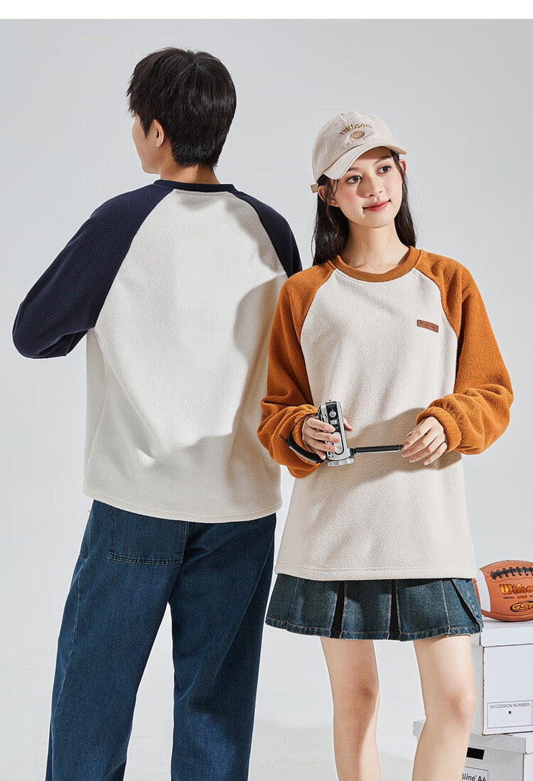 TonLion 2023 Couple's Matching Round Neck Raglan Sleeve Fleece Sweatshirt, Men's Style/black, S 20
