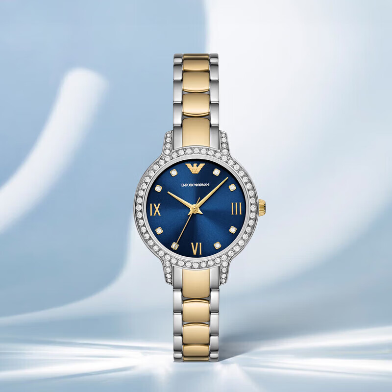 EMPORIO ARMANI Women's Watch, White Moonlight Series, Elegant Blue Gold Diamond-Encrusted Quartz Watch, Birthday Gift for Girlfriend, AR11576