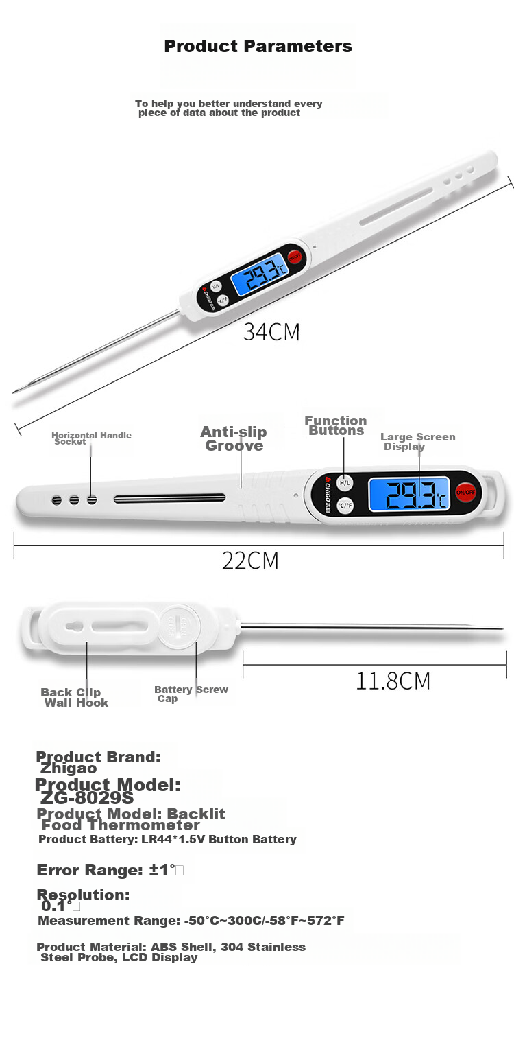 CHIGO ZG-8029S Thermometer, Precise Temperature Measurement, with Light, 304 Stainless Steel, for Kitchen Use, Baby Bathing 11