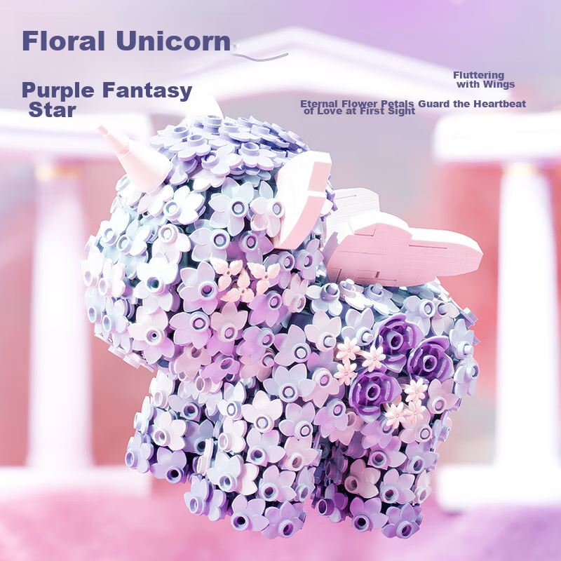 Yueguangshe Floral Unicorn, Building Block Assembly Toy, Girly Trendy Home Decoration, Birthday Gift for Girlfriends And Best Friends