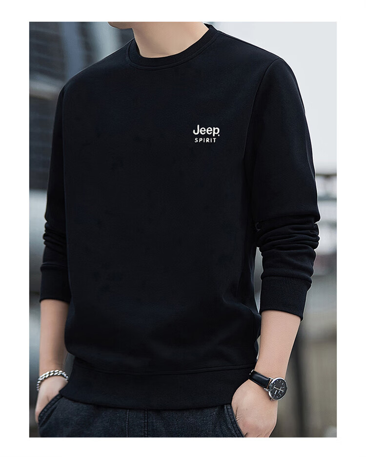 JEEP SPIRIT Men's Sweatshirt, Spring Top, Printed Undershirt, Loose Long-Sleeve T-Shirt, Navy Blue, 4XL 11