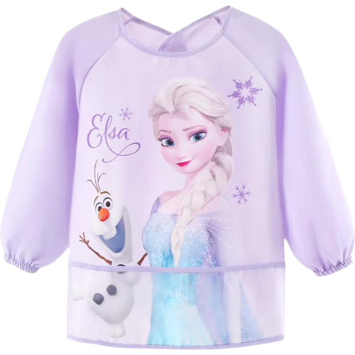Disney Children's Smock, Girls' Waterproof Apron, Painting Smock, Baby Eating Bib, Food Bib, 7104 Ice Purple, L Size