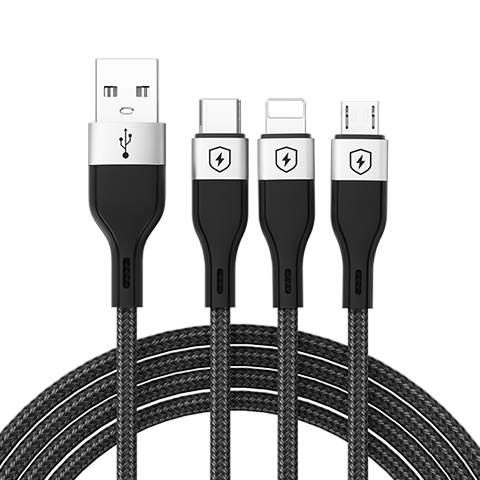 Nengshi Data Cable Three-In Charging Cable, 6A Fast Charging 100W Charger Cord, Suitable for Apple Type-C to Three-Prong Adapter for IPhone14/13, Huawei, Honor, Xiaomi, 1 Meter Black