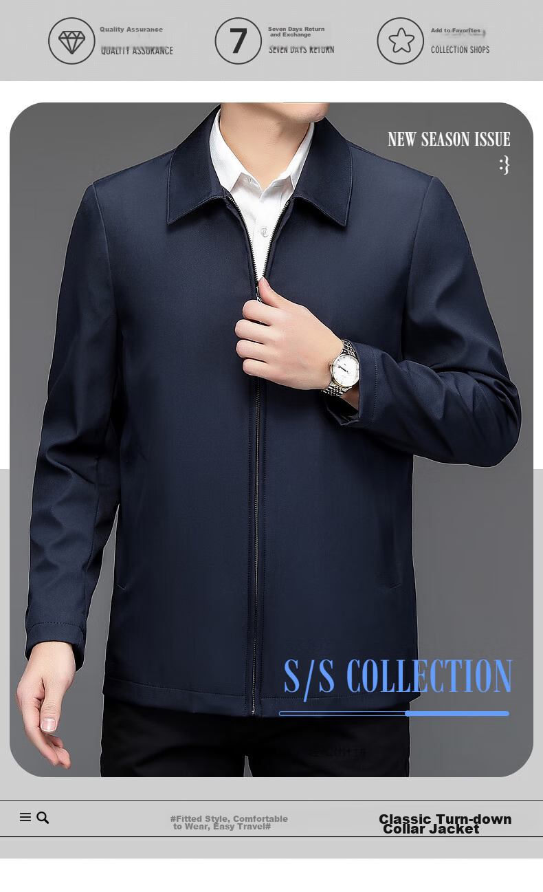 Hengyuanxiang Administrative Jacket for Men, Spring And Autumn Season, Middle-Aged Men's Business Casual Dad's Outerwear, Middle-Aged And Elderly Men's Clothing, Lapel Top 1