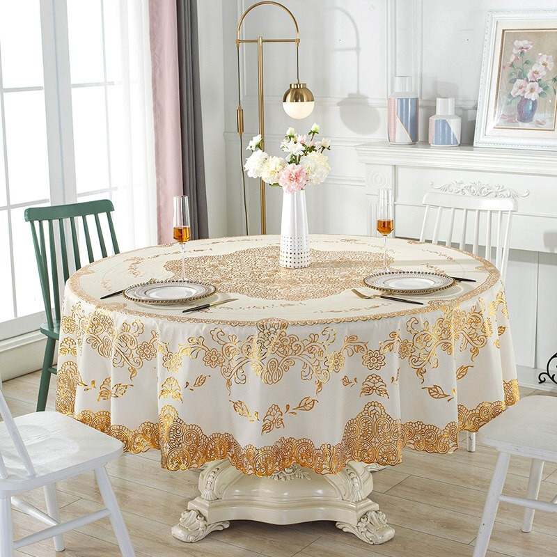 AVIVI Round Tablecloth, Waterproof And Oil-Proof, Circular Dining Table Cover, Coffee Table Mat, PVC Table Mat, 180*180cm, Golden Prosperity