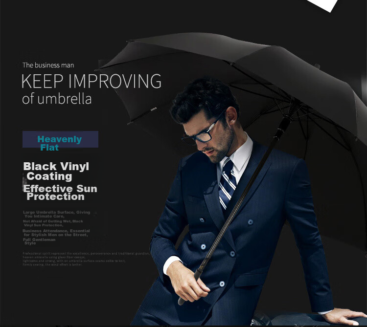 Tiantangshan UV Protection Umbrella with Long Handle, Semi-Automatic Extra-Large 10-Rib Reinforced Business Umbrella, Black 3