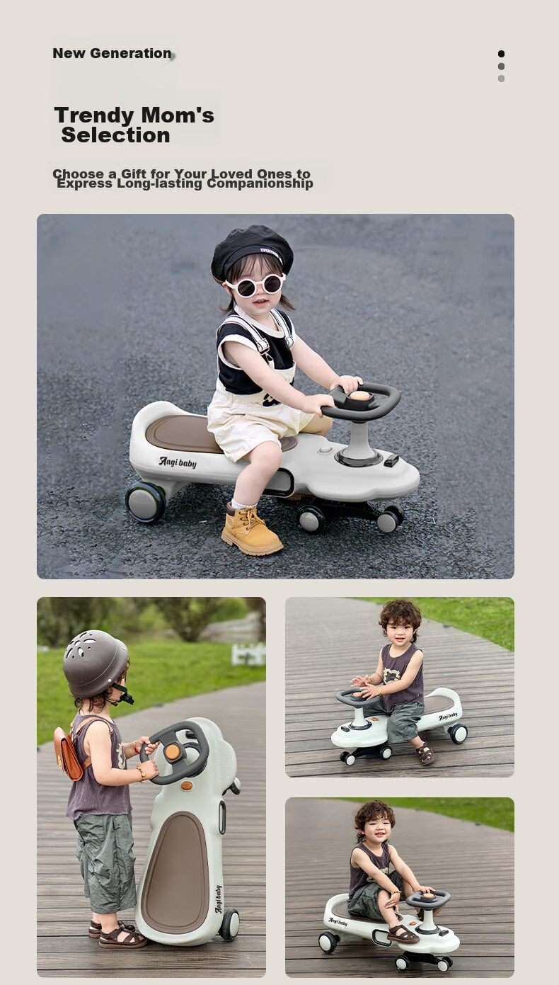 ANGI BABY Anti-Rollover Twist Car, Two-Person Children's Scooter, Front Wheel Swivel Children's Gift 2