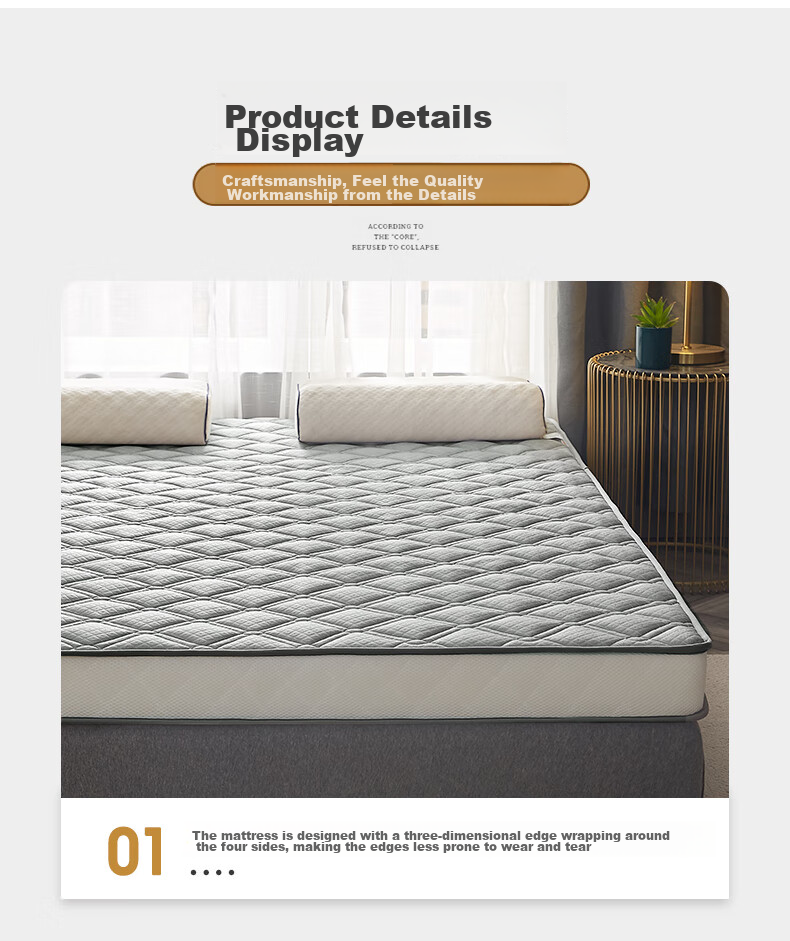 Nanjiren Latex Mattress, 1.5m X 2m Tatami Mat, Thickened 6cm High-Elastic Bed Pad, Foldable 16