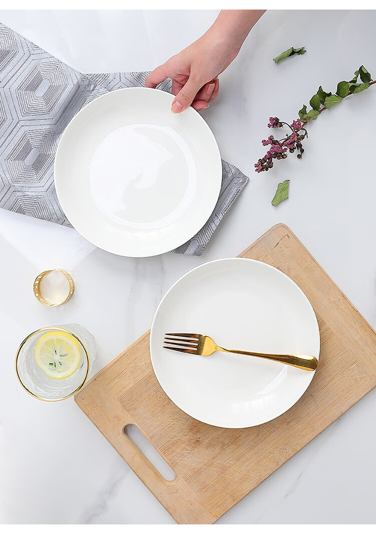 Taixinxing, Set of 4, 8-Inch 20.3cm, Underglaze Ceramic, Household White Porcelain Plates, Deep Dishes for Soup And Food 6