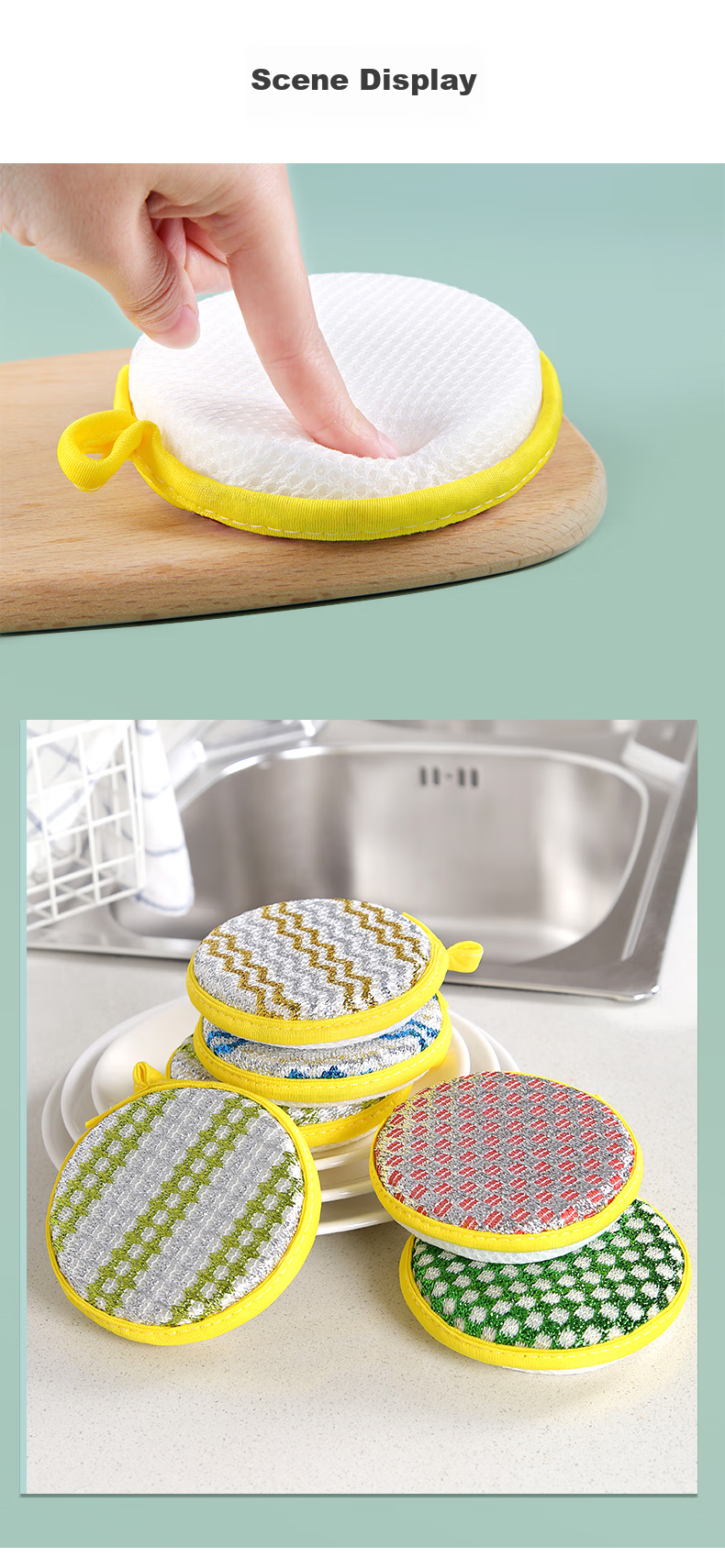 Zimeihua Dishwashing Sponge, Colored Striped Golden Thread Scouring Pad, 4-Pack Dishwashing Cloth Sponge, Oil-Removing Cloth 9