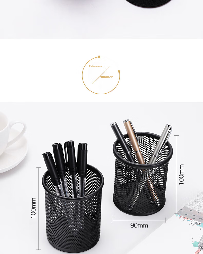 SUNWOOD Metal Mesh Series Round Pen Holder / Essential Student Stationery Storage Tube / Multifunctional Pen Holder, Black, 1202 6