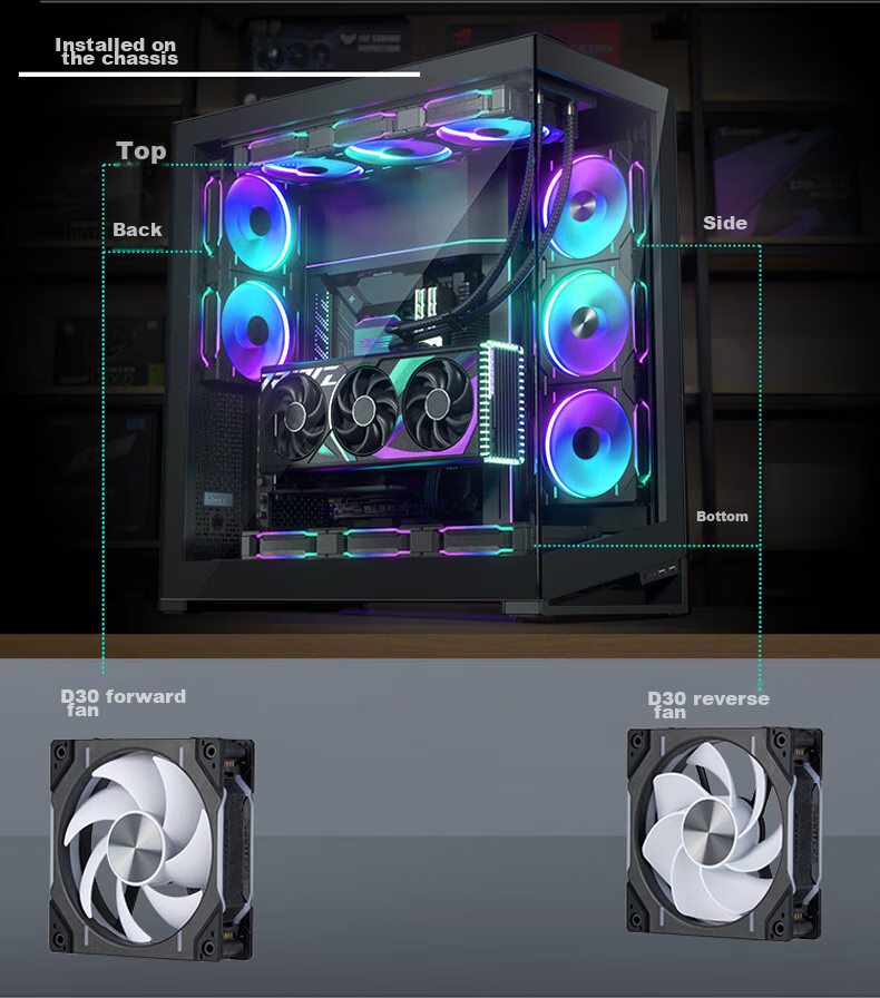 PHANTEKS D30 Building Block Version Anti-Leaf 14cm Case Water Cooling Radiator ARGB Temperature Control Fan (30mm Thick / Hidden Screw Holes / Wireless Cable Connection / Single Package / Black) 13