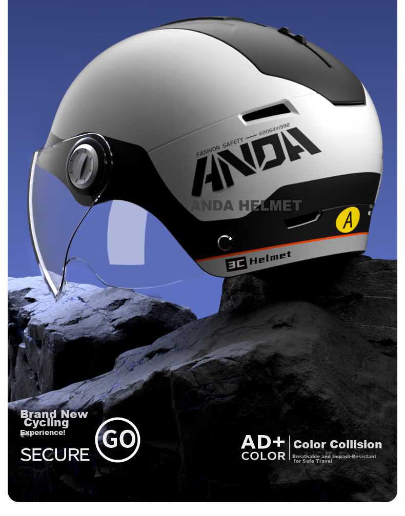 AD New National Standard Class A Electric Bicycle Helmet, 3C Certified, Unisex Summer Sun Protection, Electric Scooter Safety Helmet, Men's All-Season Universal Half Helmet, Motorcycle Helmet, 889 Classic Black And White 2