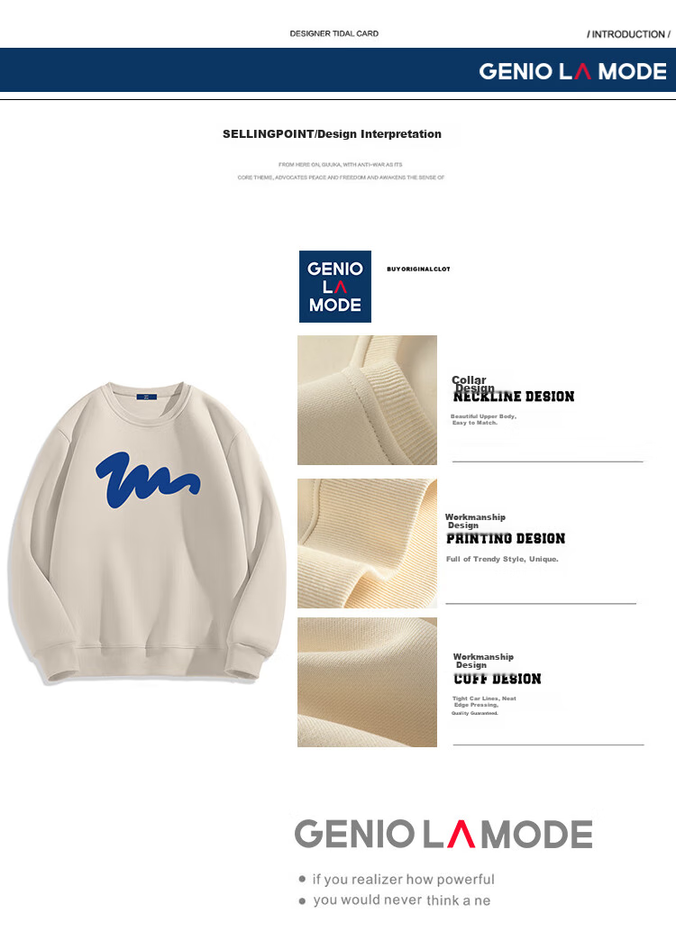 GENIOLAMODE Brand American-Style Sweatshirt for Men, 2025 Spring And Autumn Thin Trendy Men's Top with Large Print Round Neck Jacket 4