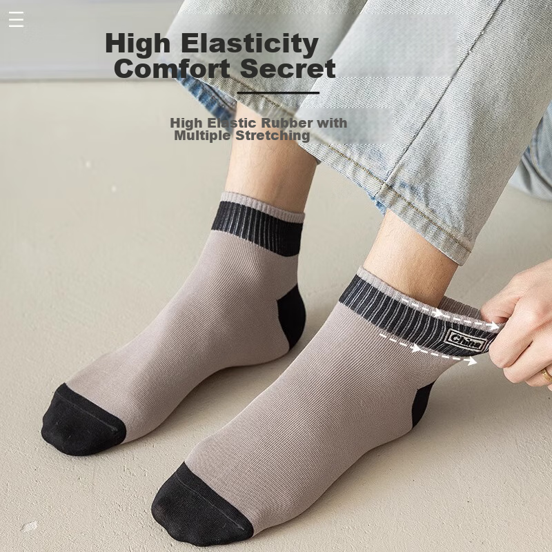 XUEXIMAN 10 Pairs of Men's Socks, Short Autumn And Winter Socks, 10A Antibacterial Deodorant Men's Socks, Breathable Sweat-Absorbing Contrasting Color Letter Short Tube Socks