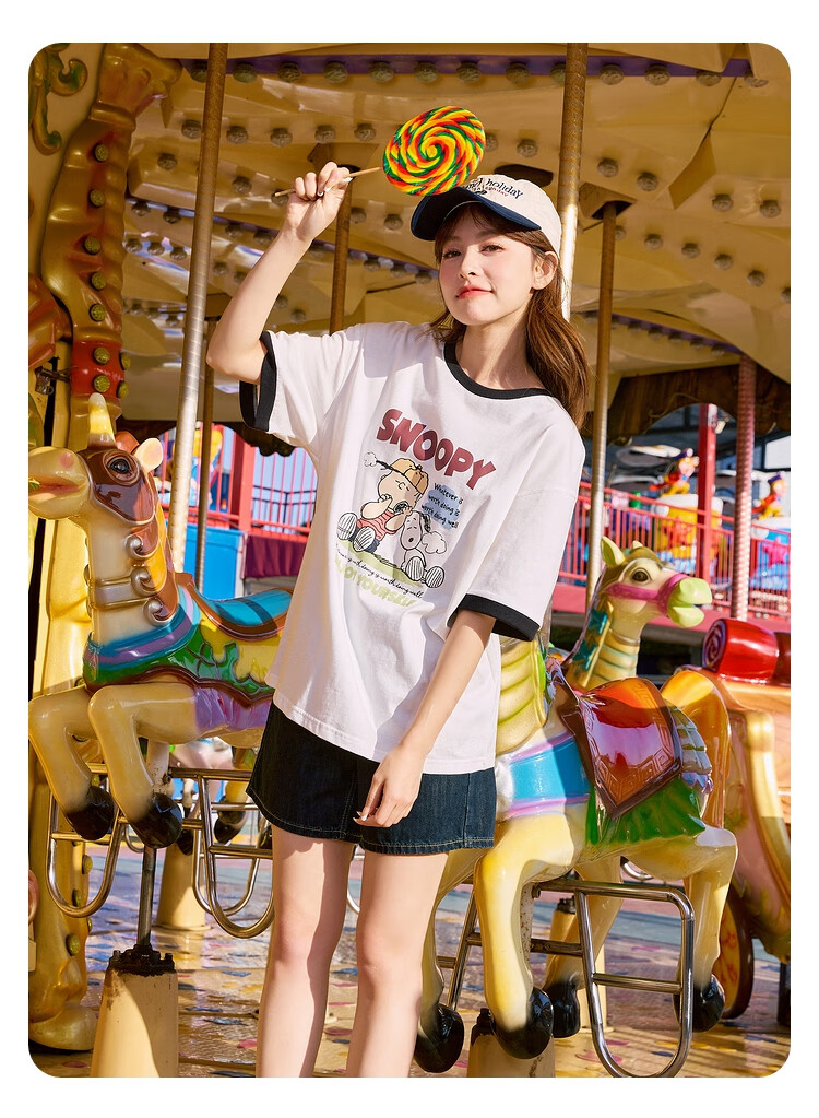 TonLion 2025 Women's Snoopy Colorblock Crew Neck Short Sleeve T-Shirt 12