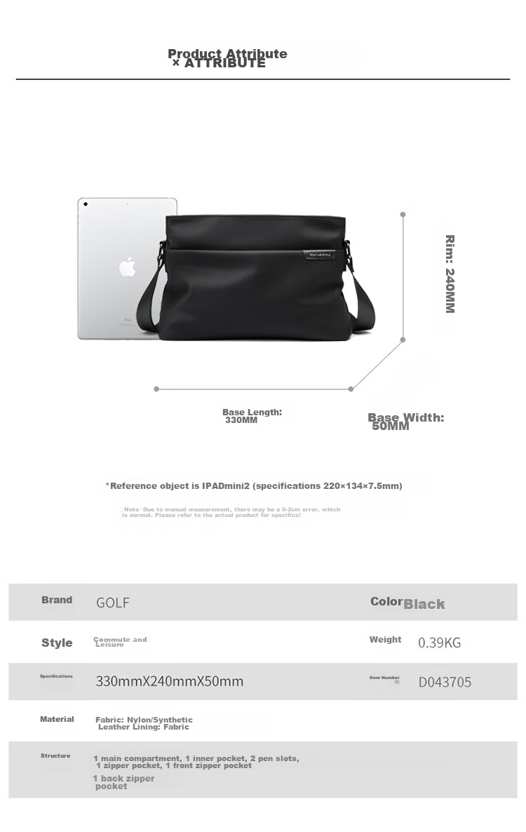 GOLF Men's Nylon Water-Resistant Shoulder Bag, Large Capacity Crossbody Bag, Casual Trendy Lightweight Fashionable Satchel 8