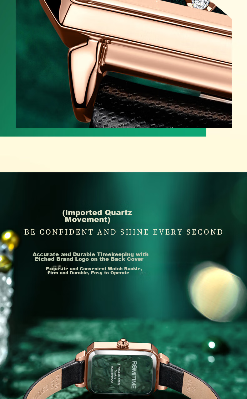 ROMITIME Women's Quartz Watch, Fashionable Elegant Light Luxury Retro Small Green Square Watch, Versatile Student Trendy Wristwatch 11