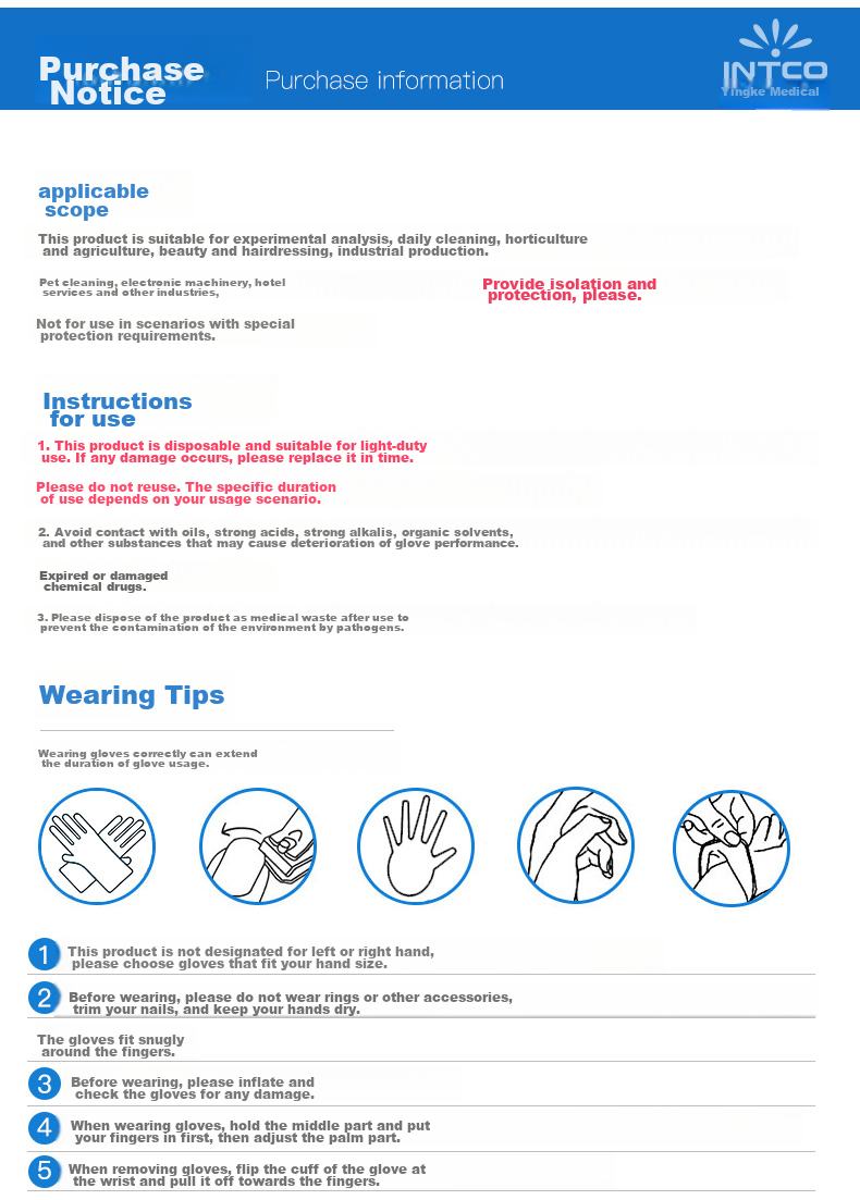 INTCO Disposable Nitrile Gloves, Food-Grade, for Household And Kitchen Use, Dishwashing Gloves, 100 Pieces/box, Size L 10