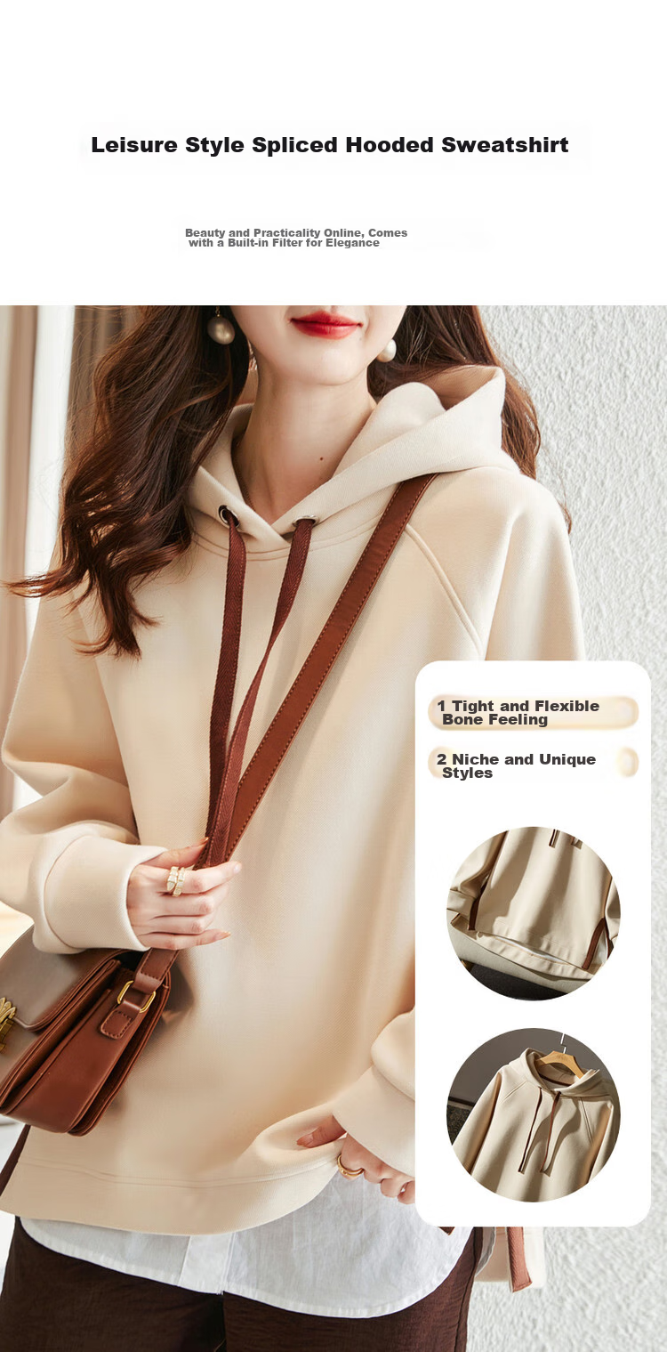 Dme [Split-Style Craftsmanship] Spring And Autumn Hooded Loose Casual Slightly Elastic Long-Sleeve Women's Sweatshirt, Light Water Green, S 22