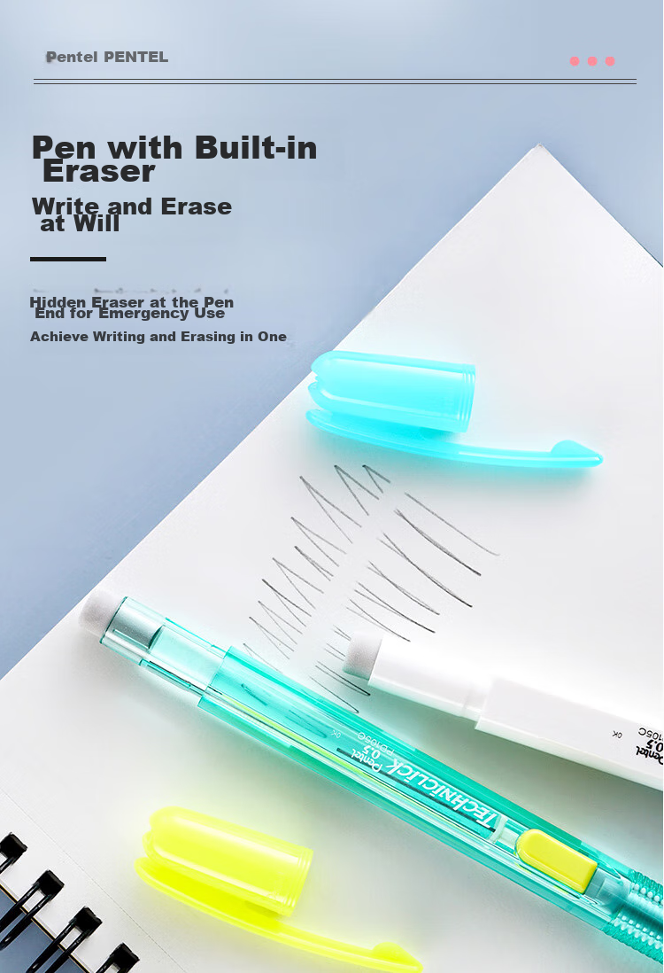 Pentel [Best-Selling Product] 0.5 Side-Press Mechanical Pencil, Student Drawing Automatic Pencil with Eraser PD105C Color-Block Limited Edition, Yellow-Gree 6