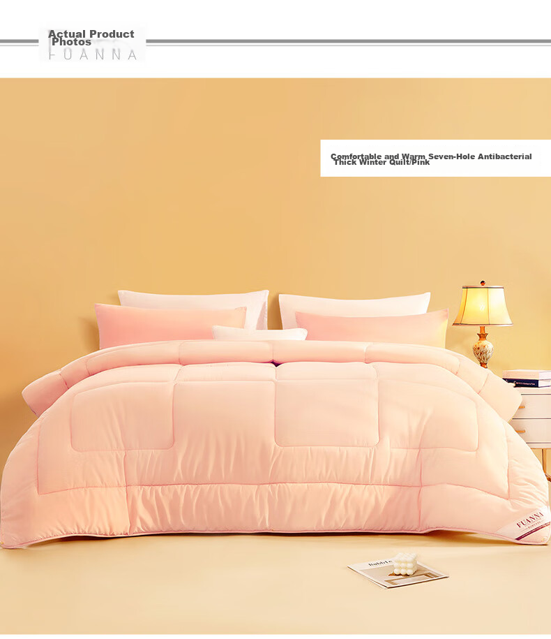 FUANNA Winter Comforter, Fiber Quilt for Winter, Double-Size Seven-Hole Antibacterial Thick Winter Duvet Insert 6.7 Jin (3.35 Kg), 230*229cm, Pink 10