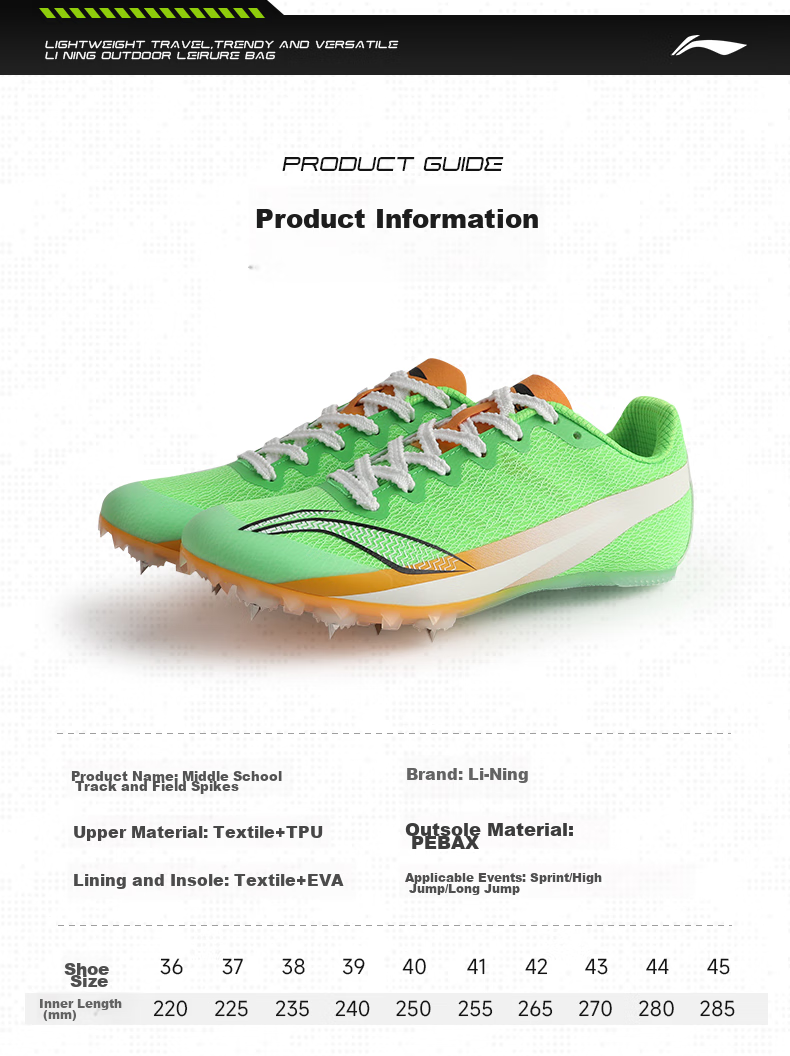 Li-Ning Track And Field Spikes for Men's Professional Sprint, Athletic Shoes for Female Middle And Long-Distance Runners, Student Training Spikes for High School Exams 11