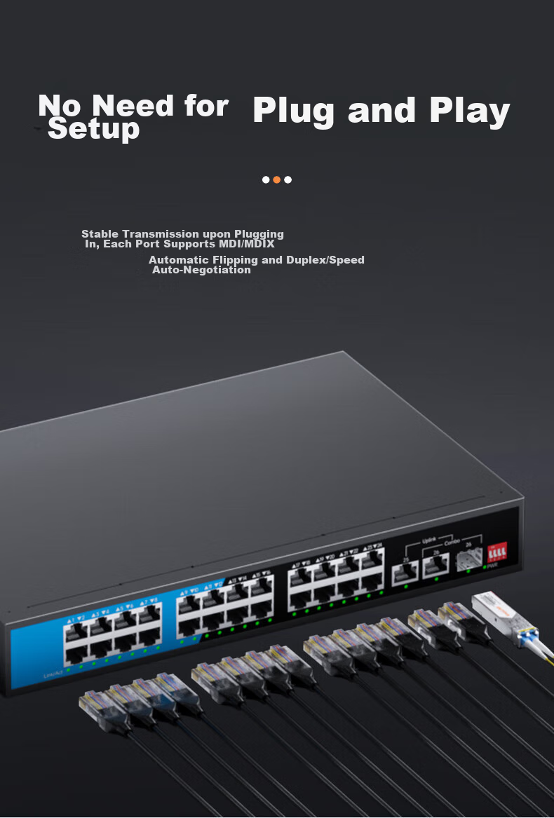 KeepLINK KP-9000 24-Port 100Mbps PoE Switch, 2 Gigabit Cascading Ports, Network Monitoring Splitter, 300W Per Unit 2