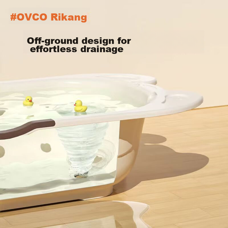 Rikang Baby Bath Tub Foldable Electronic Temperature Sensing Bath Tub with Bath Net RK-X1048-3 Light Orange