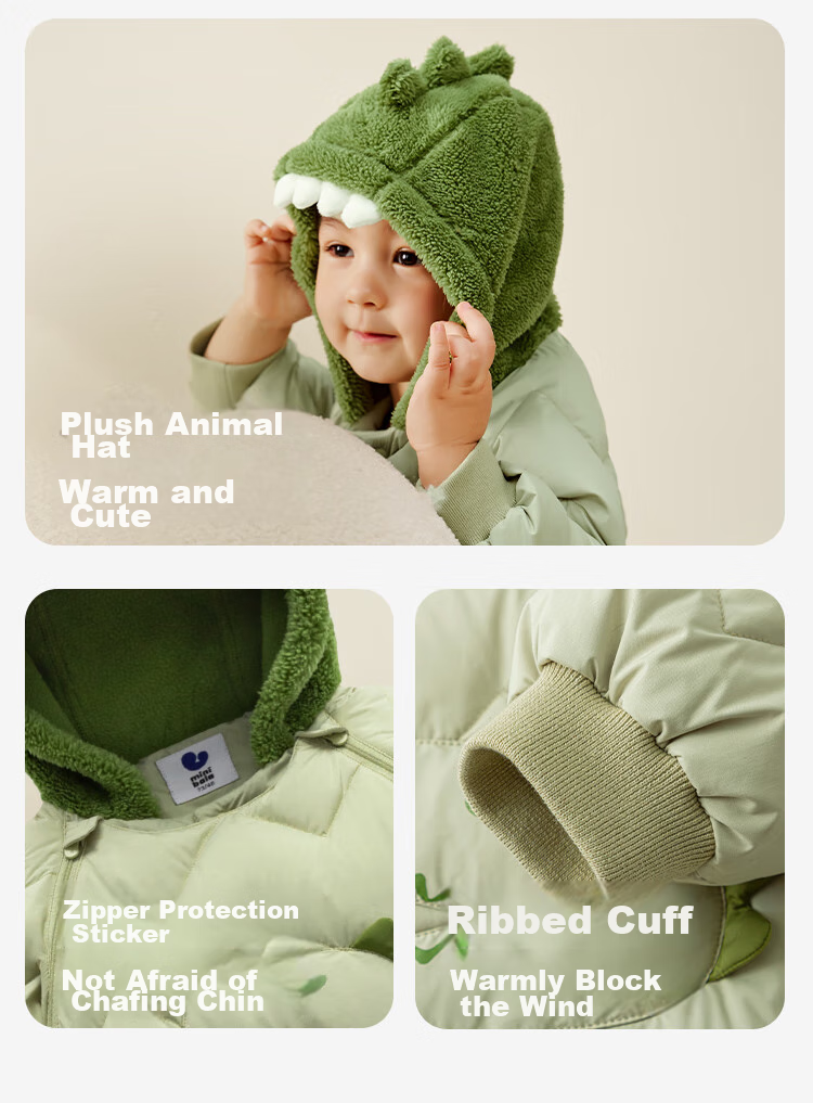 Minibala Bala Unisex Kids Baby Winter Thickened Three-Proof Cute Animal Plush Hooded Down Jumpsuit 10