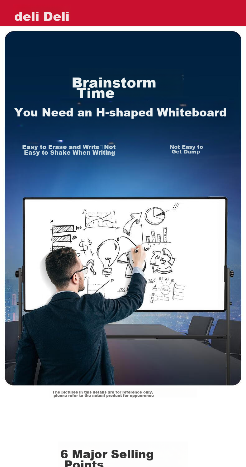 Deli Premium High-End Series Stand-Up Whiteboard 150*90cm H-Shaped Frame, Movable And Flipable Whiteboard, Double-Sided Magnetic Office Meeting Home Writing Board 7883 2