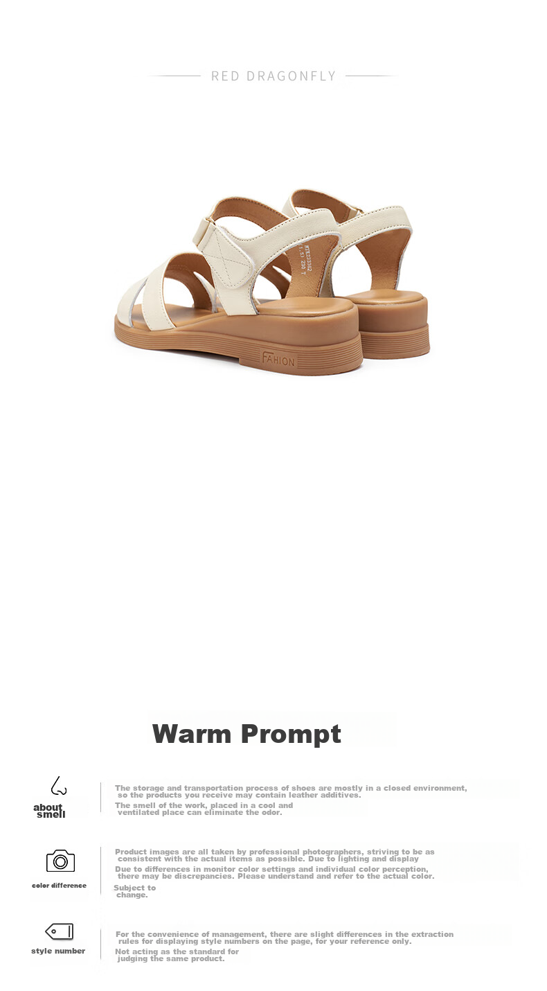 RED DRAGONFLY Genuine Leather Mom Sandals, Summer Comfortable Soft-Soled Shoes for Middle-Aged And Elderly, WTK23336, Beige, Size 35 13