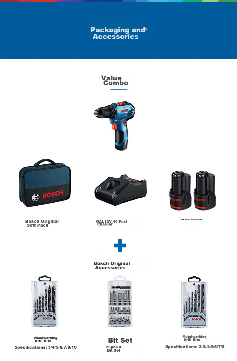 BOSCH Handheld Drill Driver Two-In Lithium Battery with Drill Bits And Screwdriver Set GSR 12V-30 9