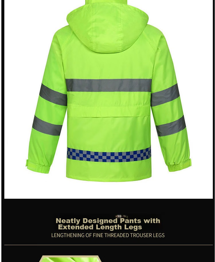 Minggu Reflective Raincoat And Pants Set, Storm-Proof, Flood Prevention, Cold-Resistant, Two-Piece Rainwear, Fluorescent Green, XL, CW344023 9