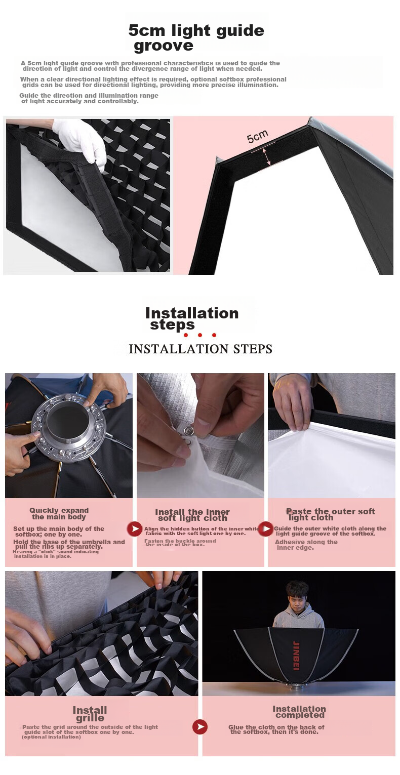JINBEI JINBEI KE100 Quick-Install Octagonal Softbox, Portable Easy-To Studio Equipment, Light Modding Accessory, KE-100 Quick-Install Octagonal [Single Softbox] 11