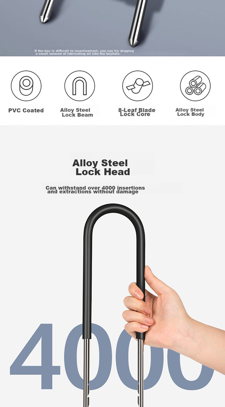 Deli U-Shaped Lock, Padlock, Glass Door Lock, Anti-Theft B-Grade Lock Cylinder, Electric Bike Lock, Cut-Resistant, Tamper-Proof, 290-400mm 4