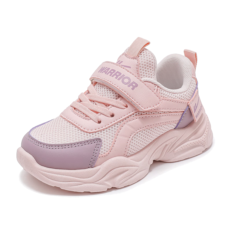 Warrior Children's Shoes, Spring And Autumn Breathable Mesh Girls' White Sneakers WZ(CL)-0976, Pink/Lavender Purple, Size 35
