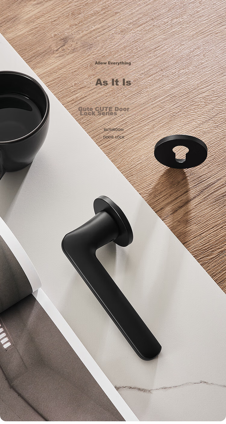 GUTE Door Lock, Interior Room Door Lock, Bedroom Door Lock, Bathroom Solid Wood Door Handle, Quiet Noise Reduction Door Lock Hardware, Matte Black Color 1