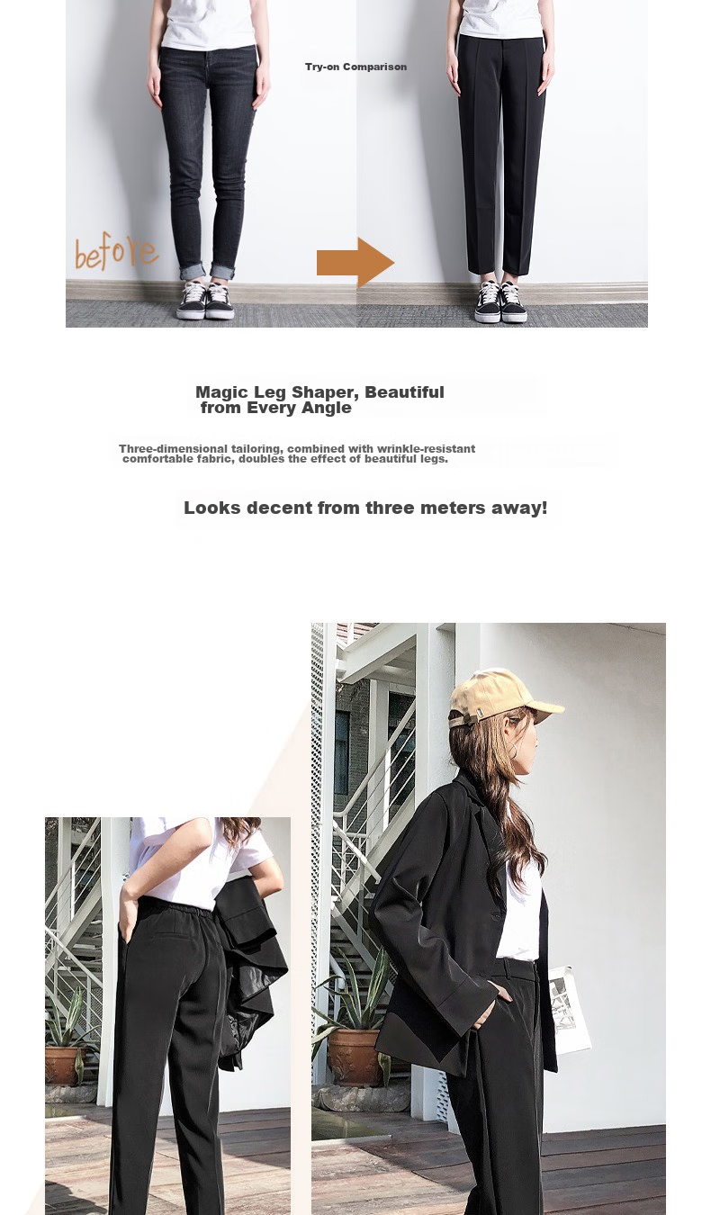 LangSha Casual Pants for Women, Spring And Summer Nine-Point Dress Pants, Black Harem Pants, Loose High-Waist Work Straight-Leg Women's Trousers 4