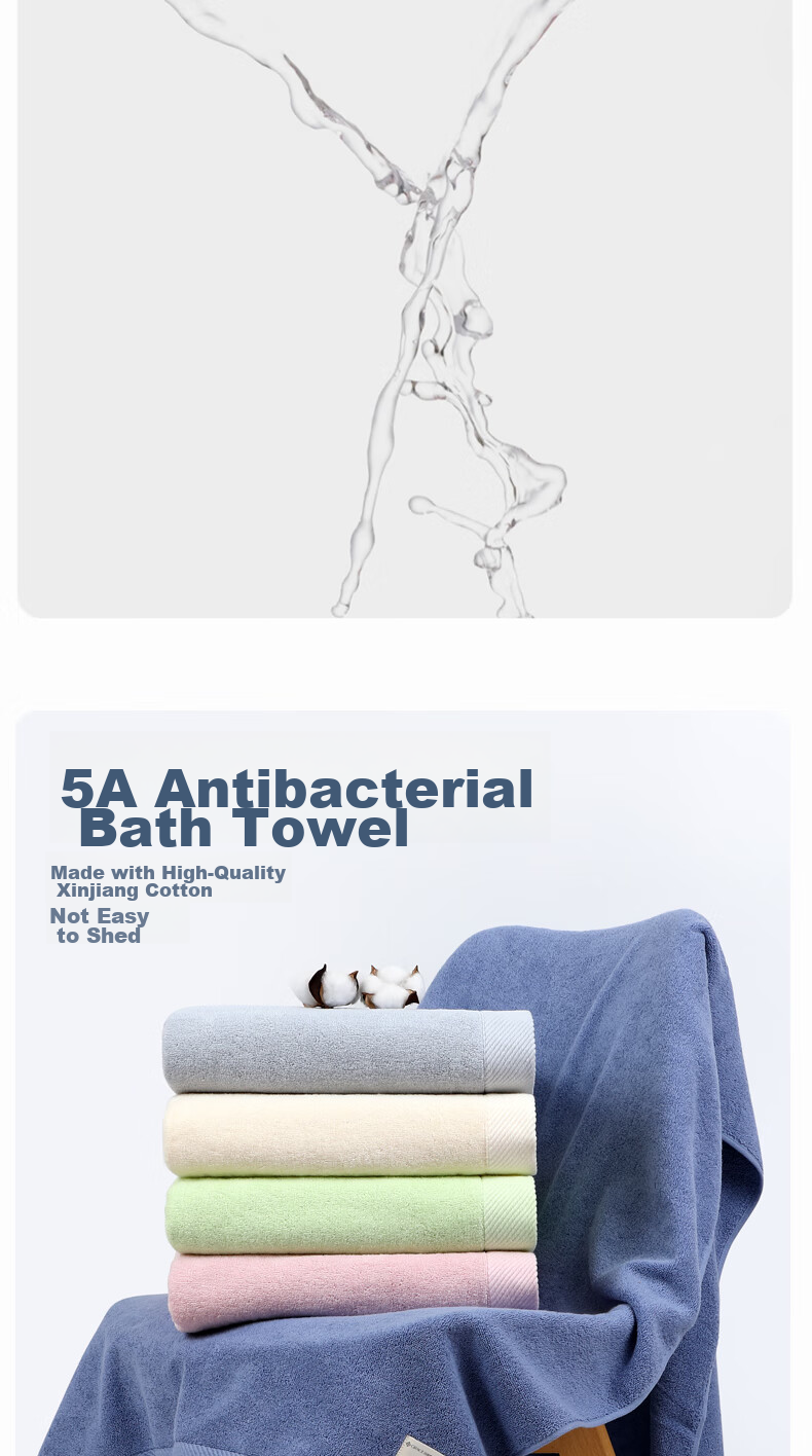 Grace 5A Antibacterial Pure Cotton Bath Towel, Extra Large And Thick, 650g, for Men And Women, Absorbent Quick-Drying Wrap Towel, 170*90cm, Sports 10
