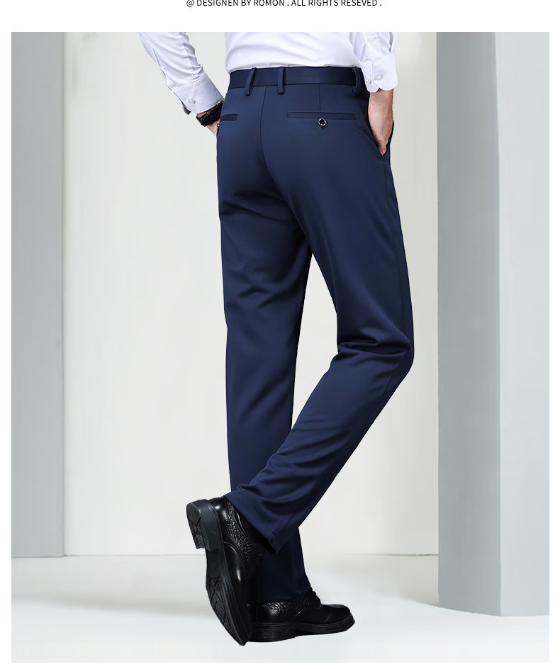 ROMON Elastic Shape-Retaining Casual Pants Men's Business Straight-Leg Sports Work Pants Wrinkle-Resistant Suit Trousers for Young and Middle-Aged Men 13